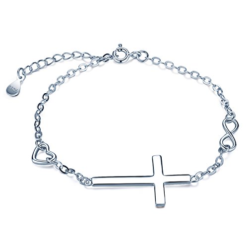 MicLee Kreuz Unendlichkeit Symbol Herz Damen Armband 925 Sterling Silber Charm Armband Verstellbare Armkette Armkettchen, mit Geschenkbox Grußkarte von MicLee