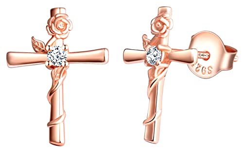 MicLee Ohrstecker 925 Sterling Silber Zirkonia Damen Einfach Rose Kreuz Ohrringe Ohrschmuck mit Geschenkbeutel Super Weihnachten Geschenk von MicLee