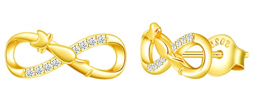 MicLee Ohrstecker 925 Sterling Silber Zirkonia Einfach Damen Kleine Katze Unendlichkeit Zeichen Infinity Ohrringe Ohrschmuck mit Geschenkbeutel,Super Weihnachten Geschenk von MicLee