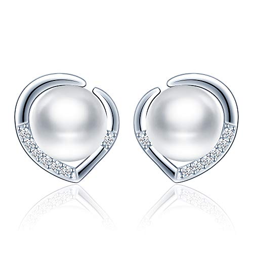MicLee Perlen Ohrringe Damen 925 Sterling Silber Ohrstecker Ohrschmuck Süße Synthetische Perle Herzsprache Set Schmuck Muttertagsgeschenke von MicLee