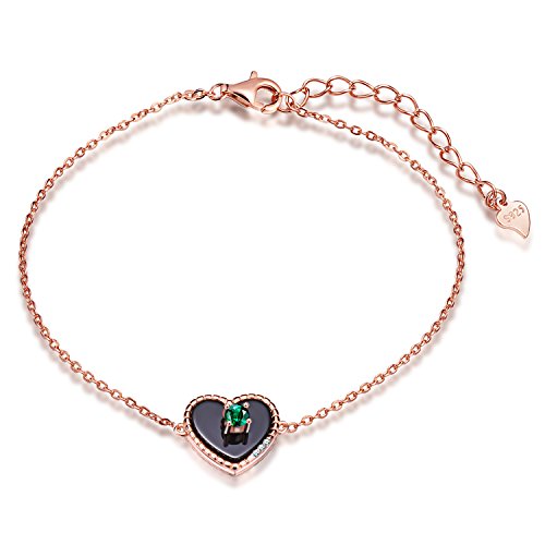 MicLee Rosegold Damen Armband 925 Sterling Silber Grün Zirkonia Herz-Form Charm Armband Verstellbare Armkette Armkettchen, mit Geschenkbox Grußkarte von MicLee