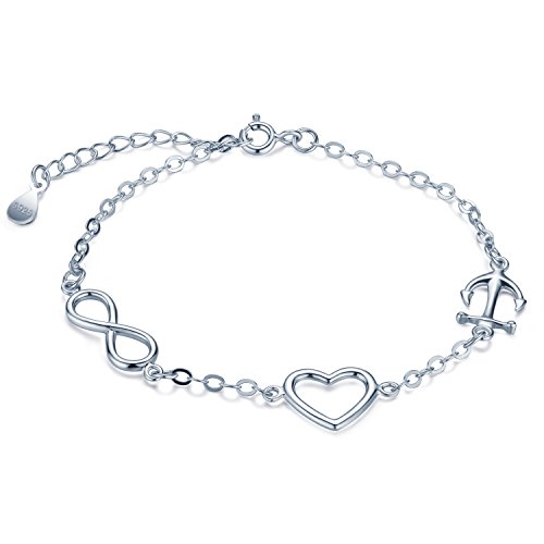 MicLee Unendlichkeit Symbol Herz Anker Damen Armband 925 Sterling Silber Charm Armband Verstellbare Armkette Armkettchen für Frauen Mädchen von MicLee
