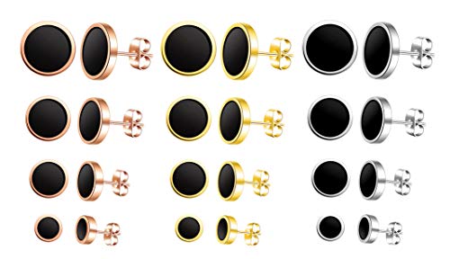 4 Paare klassische runde Ohrstecker Ohrringe Edelstahl Schwarz 6mm 8mm 10mm 12mm für Damen und Herren von MicVivien