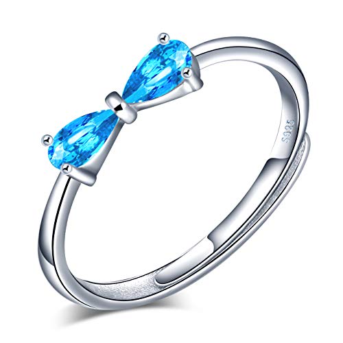 925 Sterling Silber Bowknot Bogen Ring mit Blau Kristall Zirkonia CZ Ring Verstellbar Für Damen Frauen Mädchen von MicVivien