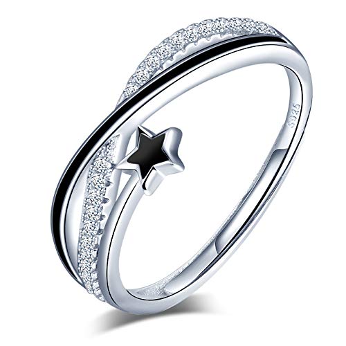 Kreuzung Unendlichkeits Infinity Ring Mit Schwarz Stern Damen Sterling Silber 925 Ring Weihnachts von MicVivien