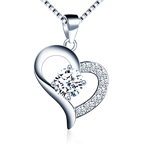 Liebe und für immer Herzanhänger Silber 925 mit Zirkonia Liebe Kette Halskette Damen Schmuck 45CM Kettenlänge, Geschenk für sie von MicVivien