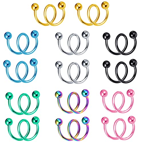 MicVivien 7 Paare Doppel Hoop Ohrringe Manschette Ohrringe für Damen Herren Kugel Spirale Twisted Ohrringe Kletterer Wrap Manschette Piercing Studs Knorpel Ohr Piercing Edelstahl von MicVivien