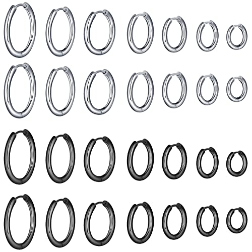 MicVivien 7 Paare Edelstahl Creolen Ohrringe für Herren Damen Kleine Schlafen Knorpel Kreolen Creolen Tragus Ohrringe Creolen Set Innendurchmesser 8mm 10mm 12mm 14mm 16mm 18mm 20mm von MicVivien