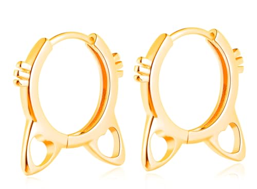 MicVivien 925 Silber Ohrringe in Katzenform Creolen für Mädchen Kinder Niedlich Huggie Ohrringe Klein Creleon Katze Ohrschmuck für Damen Frauen von MicVivien