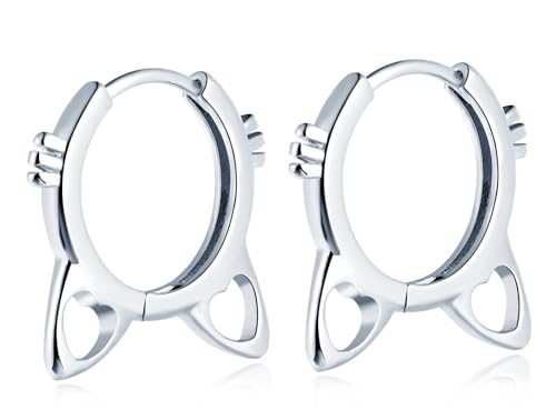 MicVivien 925 Silber Ohrringe in Katzenform Creolen für Mädchen Kinder Niedlich Huggie Ohrringe Klein Creleon Katze Ohrschmuck für Damen Frauen von MicVivien