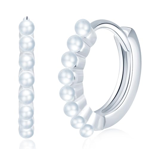 MicVivien 925 Silber Ohrringe mit Perle Minimalistische Kleine Creolen/Stab Bar Basic Piercing Ohr Ohrstecker Perlen für Frauen Mädchen Damen Knorpel Huggie Ohrringe Klein von MicVivien