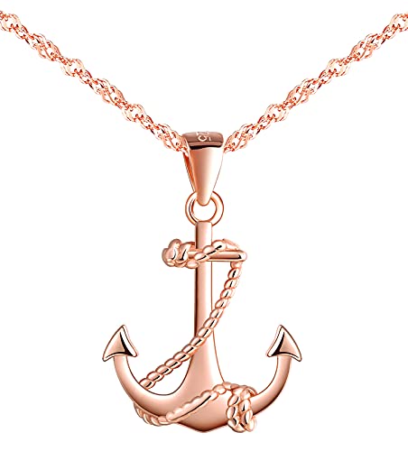 MicVivien 925 Sterling Silber Damen Kette Anker Anhänger Halskette, Anker Ohrstecker Ohrringe Rosegold, Anker Armkette Armband, Damen Schmuckset für Frauen Mädchen Mutter Freundin von MicVivien