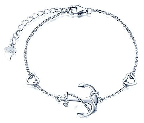 MicVivien 925 Sterling Silber Damen Kette Anker Anhänger Halskette, Anker Ohrstecker Ohrringe Silber, Anker Armkette Armband, Damen Schmuckset für Frauen Mädchen Mutter Freundin von MicVivien