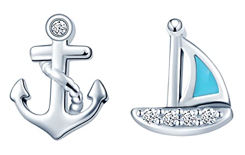 MicVivien Anker und Segelboot Ohrstecker Ohrringe Damen Sterling Silber 925 Hypoallergen Ohrschmuck für Frauen Mädchen von MicVivien