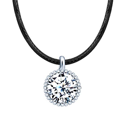 MicVivien Damen Choker Halskette Silber 925 Halsband Seil Leder mit Anhänger Cubic Würfel Kristall/Wassertropfen/Runde Zirkonia Halsband Halskette für Frauen Mädchen Kette 37+5CM von MicVivien