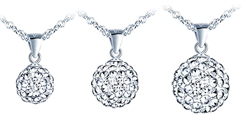 MicVivien Damen Halskette Kristall Kugel Form Anhänger 925 Sterling Silber Zirkonia Kette Schmuck Geschenk für Frauen Mädchen KRISTALL-KUGEL 8MM/ 10MM/ 12MM von MicVivien