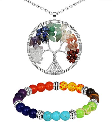 MicVivien Damen Herren 7 Stein Chakra Armband + Baum des Lebens Anhänger Lebensbaum Halskette von MicVivien