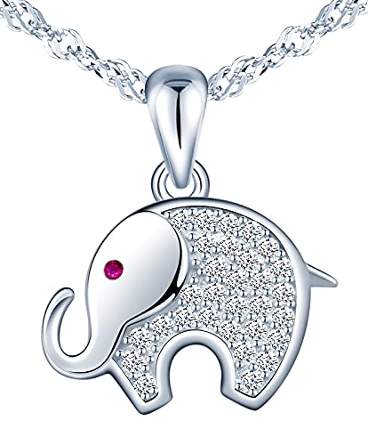 MicVivien Damen Kette mit Elefant Anhänger in 925 Sterling Silber und funkelndem Zirkonia für Frauen Mädchen süßes Tier Halskette Silber Kette 45cm von MicVivien