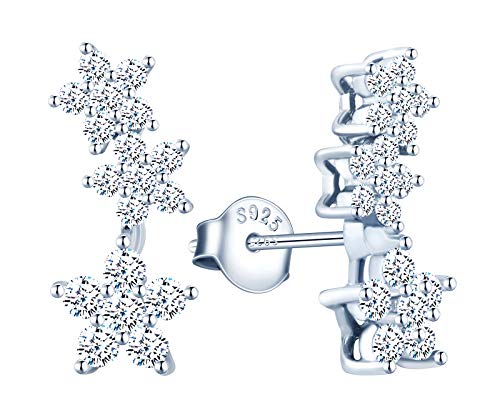 MicVivien Damen Ohrringe Ohrstecker Blume Silber 925 mit Zirkonia Crawler-Ohrringelemente von MicVivien