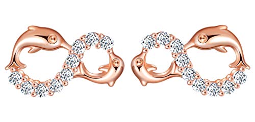 MicVivien Damen Ohrstecker Sterling Silber 925 Unendlichkeits Delphin Ohrringe mit Brillant Zirkonia Piercing Ohr Ohrstecker Hypoallergen von MicVivien