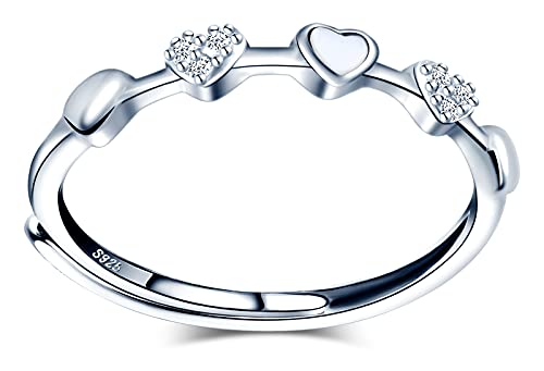 MicVivien Damen Ringe 925 Sterling Silber Zirkonia fünf Herzen Ringe Für Frauen Mädchen Verlobungsringe Eheringe Trauringe Ringschmuck Verstellbar von MicVivien