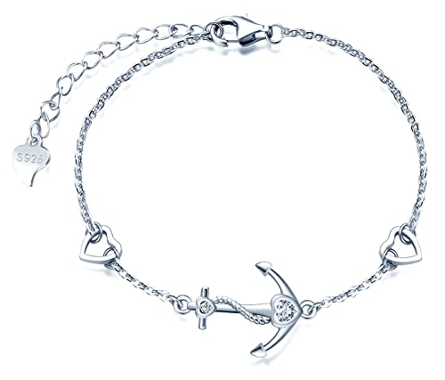 MicVivien Damen Schmuckset 925 Sterling Silber Anker Anhänger mit AAA Herzform Zirkonia, Anker Zirkonia Ohrringe/Armband/Halskette Set für Frauen Mädchen Mutter Freundin von MicVivien