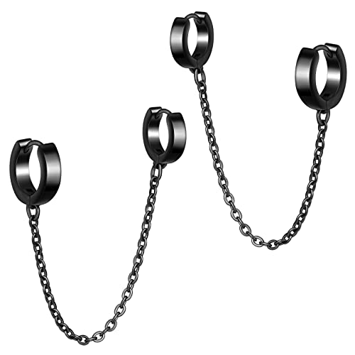 MicVivien Doppelt Hoop Piercing Creolen mit Kette Edelstahl Ear Cuff Ohrringe Helix Knorpel Ohrpiercing Ohrklemme für Damen Herren von MicVivien