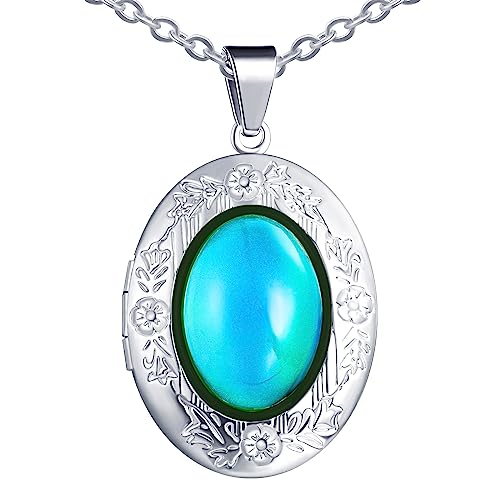 MicVivien Edelstahl Personalisierte Bild Medaillon Halskette Vintage Oval Foto Medaillon Anhänger Farbwechsel von Temperatur Halskette Schmuck für Damen Mädchen von MicVivien