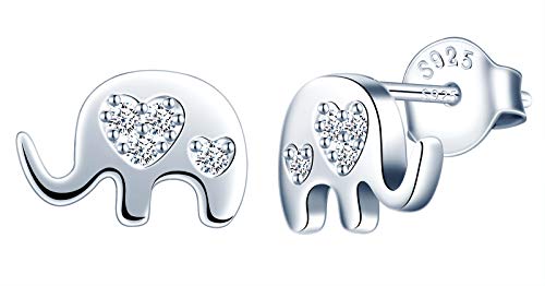 MicVivien Elefant Ohrstecker mit Herzform aus 925 Sterling Silber Mädchen Ohrringe Kinder Elefanten Silber Ohrschmuck Geschenk für Damen Frauen von MicVivien