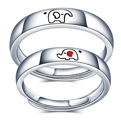 MicVivien Elefant Ringe Damen Herren Ringe 925 Sterling Silber Verstellbar Ring für Liebhaber Paar von MicVivien