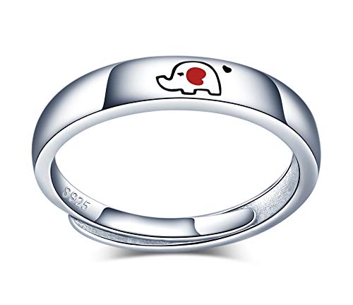 MicVivien Elefant Ringe Damen Herren Ringe 925 Sterling Silber Verstellbar Ring für Liebhaber Paar von MicVivien