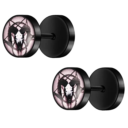 MicVivien Fake Plug Ohrstecker Edelstahl Herren Damen Kreis Ohrstecker Cheater Tunnel Ohrringe Gauges 10MM Yin Yang Taichi/Ziege Baphomet/Stern Galaxie/Dreizack von MicVivien