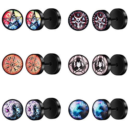 MicVivien Fake Plug Ohrstecker Edelstahl Herren Damen Kreis Ohrstecker Cheater Tunnel Ohrringe Gauges 10MM Yin Yang Taichi/Ziege Baphomet/Stern Galaxie/Dreizack von MicVivien