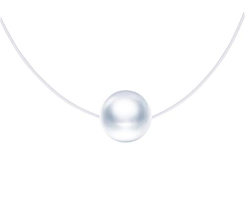 MicVivien Halskette Damen Perlenkette Nylonkette transparent Kette mit Perle 8MM Charm Anhänger Sterling Silber 925 Perlenschmuck für Frauen Mädchen von MicVivien