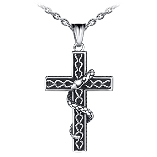 MicVivien Herren Halskette Kreuz Anhänger mit Schlange für Männer Kette, Edelstahl Herrenkette mit Ketten 50 cm Biker Punk Rock Herren Accessoires von MicVivien