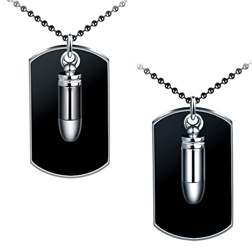 MicVivien Herrenkette Dog Tag Patrone Gewehrkugel Kugel Männer Anhänger mit Kugelkette 68cm Militär Armee Erkennungsmarke Herren Accessoires von MicVivien