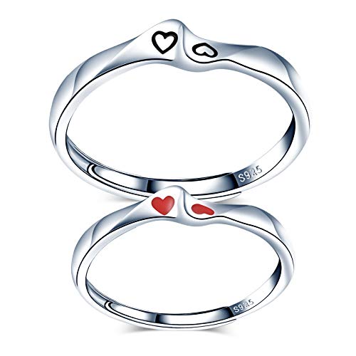 MicVivien Herz Band Ringe Damen Herren Ringe 925 Sterling Silber Liebe Herz Verstellbar Ring für Liebhaber Paar von MicVivien