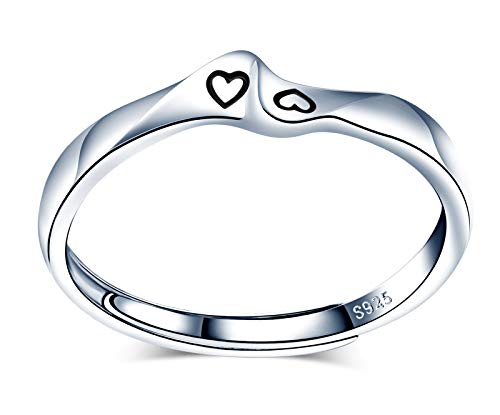 MicVivien Herz Band Ringe Damen Herren Ringe 925 Sterling Silber Liebe Herz Verstellbar Ring für Liebhaber Paar von MicVivien