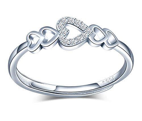 MicVivien Herz Ring Damen Ringe 925 Sterling Silber Herzform Band Ringe mit Zirkonia Verstellbar Ring für Frauen Mädchen von MicVivien