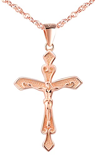 MicVivien Jesus Kreuz Anhänger mit Kette in 925 Sterling Silber für Frauen Mädchen Halskette Roségold Damen Kette 45cm von MicVivien