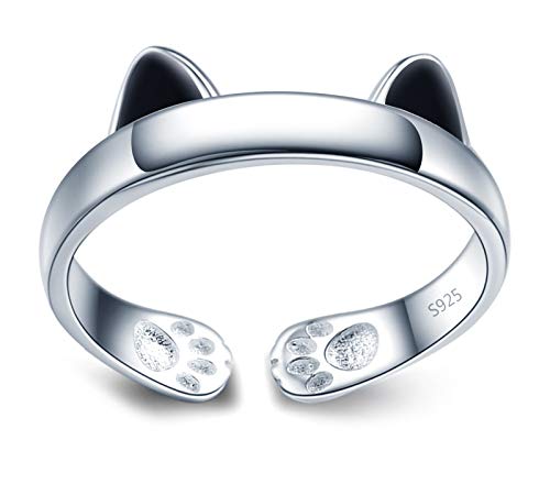 MicVivien Katze Ring Katzen ohr Damen Ringe 925 Sterling Silber süß Kätzchen öffnen Verstellbar Ring für Frauen Mädchen von MicVivien
