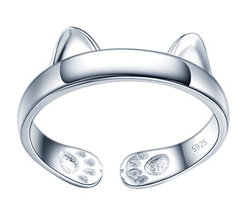 MicVivien Katze Ring Katzen ohr Damen Ringe 925 Sterling Silber süß Kätzchen öffnen Verstellbar Ring für Frauen Mädchen von MicVivien