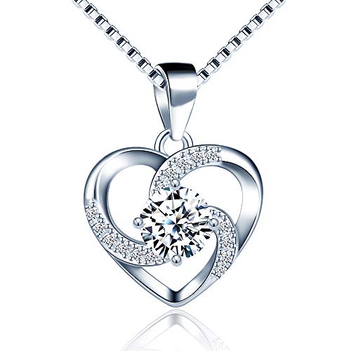 Damen Halskette Herz mit Zirkonia 925 Sterling Silber Anhänger für Frauen Liebe ist Das Glück Schmuck Geschenke für Frau Freundin von MicVivien