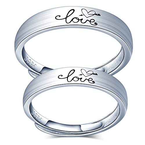 MicVivien LOVE Ringe Damen Herren Ringe 925 Sterling Silber Liebe Herz Verstellbar Ring für Liebhaber Paar von MicVivien