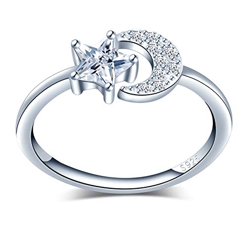 MicVivien Mond und Stern Ring Damen Ringe 925 Sterling Silber mit Zirkonia Verstellbar Offene Ring für Frauen Mädchen von MicVivien