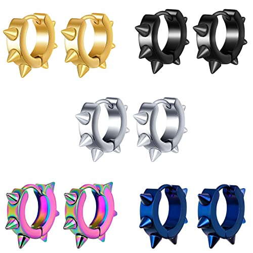 MicVivien Punk Rock Spike Creolen Ohrringe aus Edelstahl für Damen Herren Klein Creolen Huggie Hoop 5 Farben von MicVivien