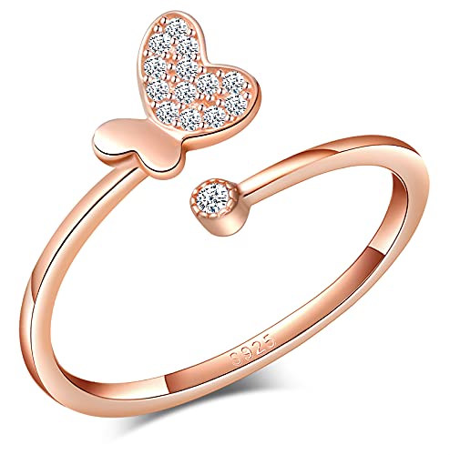 MicVivien Schmetterling Offene Ringe Damen Ringe 925 Sterling Silber Zirkonia Ring Roségold Damenring Stapelbare Ringe Trauringe Eheringe Verlobungsring für Mädchen von MicVivien