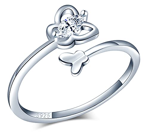 MicVivien Schmetterling Silberringe Verstellbar Offene Ringe Damen 925 Sterling Silber Zirkonia Ring Damenring Stapelbare Ringe Trauringe Eheringe Verlobungsring für Mädchen von MicVivien