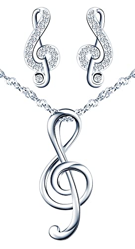 MicVivien Schmuckset Damen Silber 925 Musiknote Halskette Ohrringe Set - Violinschlüssel Zirkonia Musiknote Ohrstecker und Kette Schmuck Set für Mama Oma Frauen Freundin von MicVivien