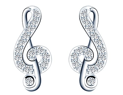 MicVivien Schmuckset Damen Silber 925 Musiknote Halskette Ohrringe Set - Violinschlüssel Zirkonia Musiknote Ohrstecker und Kette Schmuck Set für Mama Oma Frauen Freundin von MicVivien